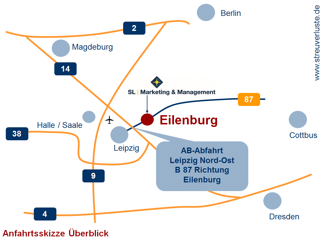 Anfahrt im Überblick - SL | Marketing & Management, Eilenburg