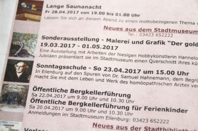 Ankündigung Vortrag in der Sonntagsschule des historischen Klassenzimmers Samuel Hahemann in Eilenburg